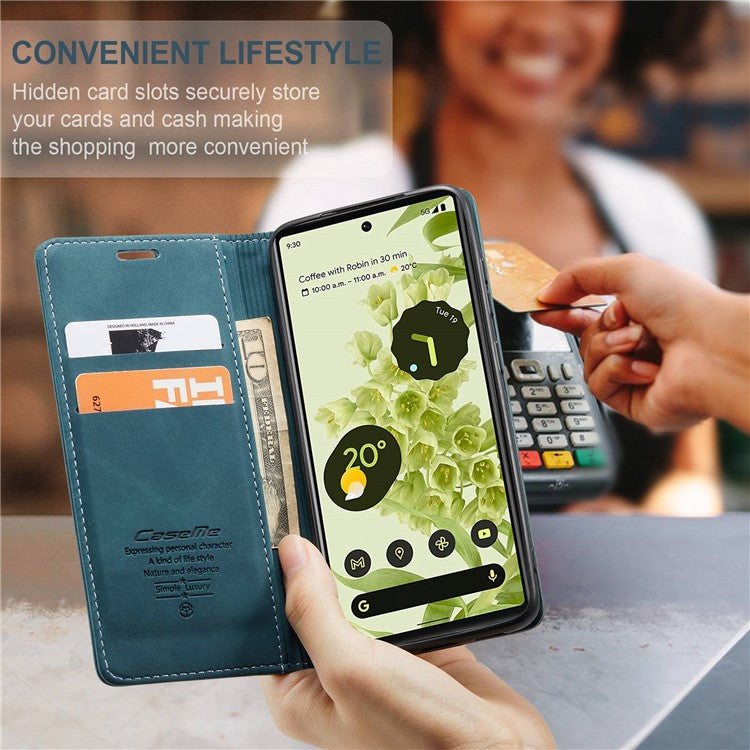 CASEME 013 Series Wallet Stand Design Lightweight Auto-absorbed PU Leather Flip Folio Phone Case for Google Pixel 6 - Green