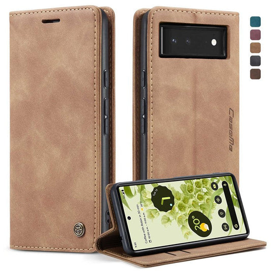 CASEME 013 Series Wallet Stand Design Lightweight Auto-absorbed PU Leather Flip Folio Phone Case for Google Pixel 6 - Brown