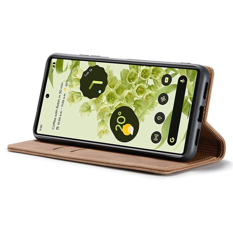 CASEME 013 Series Wallet Stand Design Lightweight Auto-absorbed PU Leather Flip Folio Phone Case for Google Pixel 6 - Brown