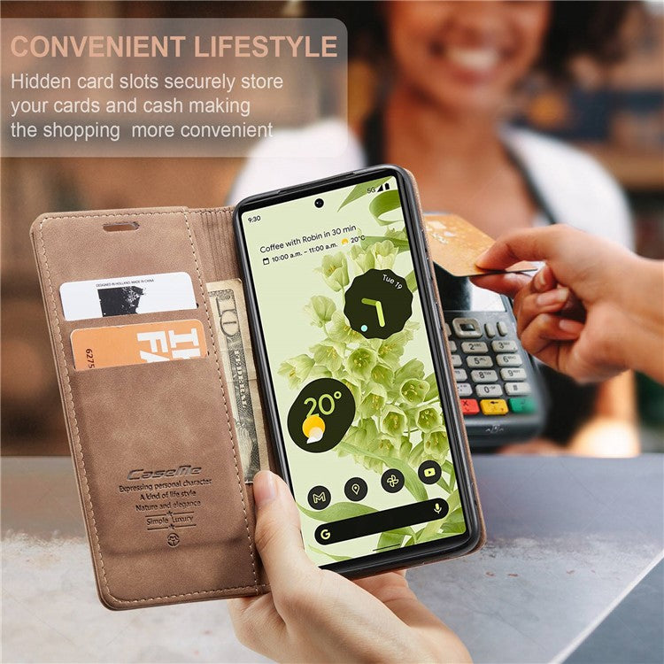 CASEME 013 Series Wallet Stand Design Lightweight Auto-absorbed PU Leather Flip Folio Phone Case for Google Pixel 6 - Brown