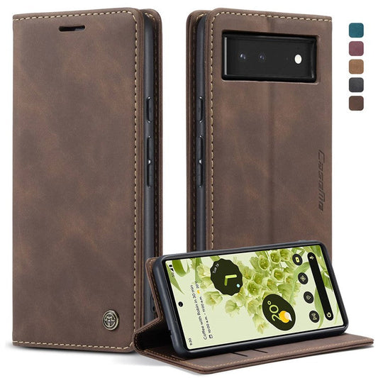 CASEME 013 Series Wallet Stand Design Lightweight Auto-absorbed PU Leather Flip Folio Phone Case for Google Pixel 6 - Coffee