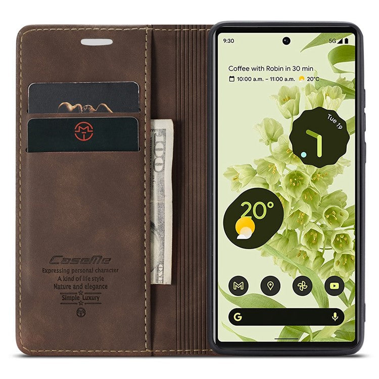 CASEME 013 Series Wallet Stand Design Lightweight Auto-absorbed PU Leather Flip Folio Phone Case for Google Pixel 6 - Coffee