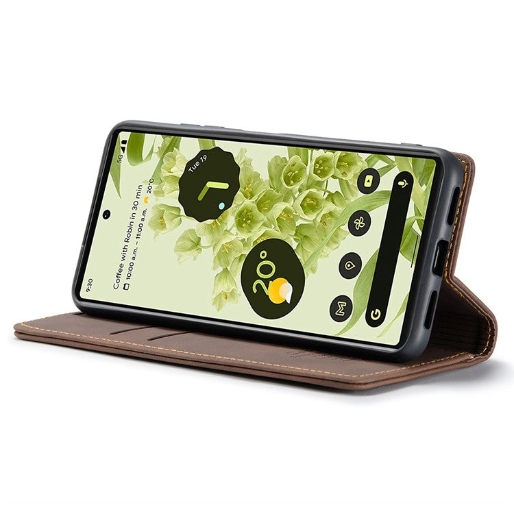 CASEME 013 Series Wallet Stand Design Lightweight Auto-absorbed PU Leather Flip Folio Phone Case for Google Pixel 6 - Coffee