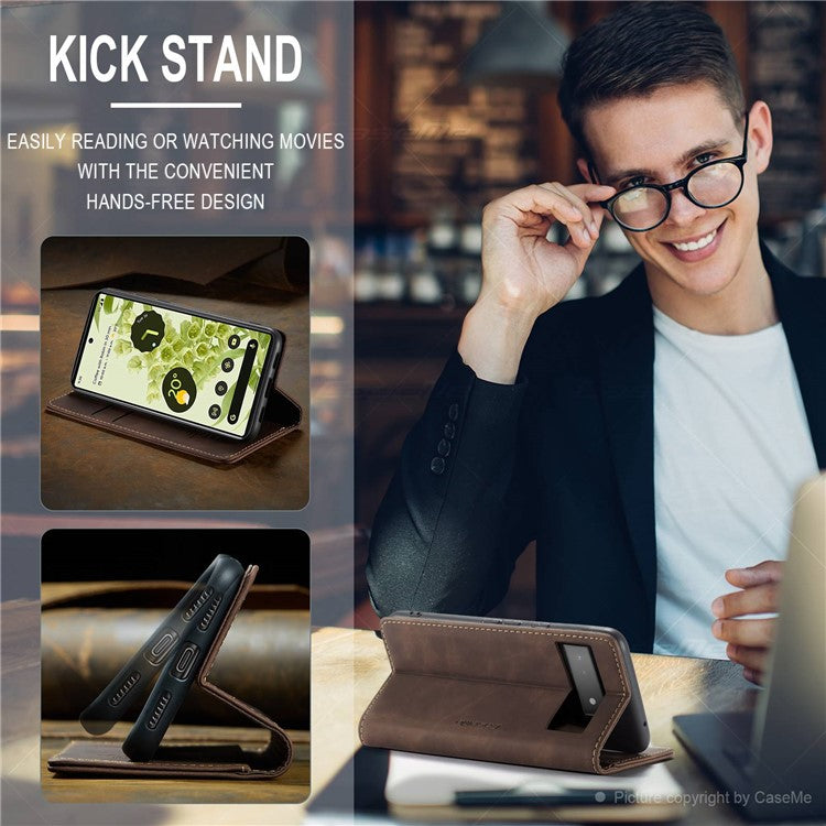 CASEME 013 Series Wallet Stand Design Lightweight Auto-absorbed PU Leather Flip Folio Phone Case for Google Pixel 6 - Coffee