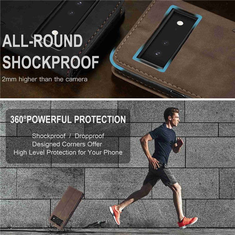 CASEME 013 Series Wallet Stand Design Lightweight Auto-absorbed PU Leather Flip Folio Phone Case for Google Pixel 6 - Coffee