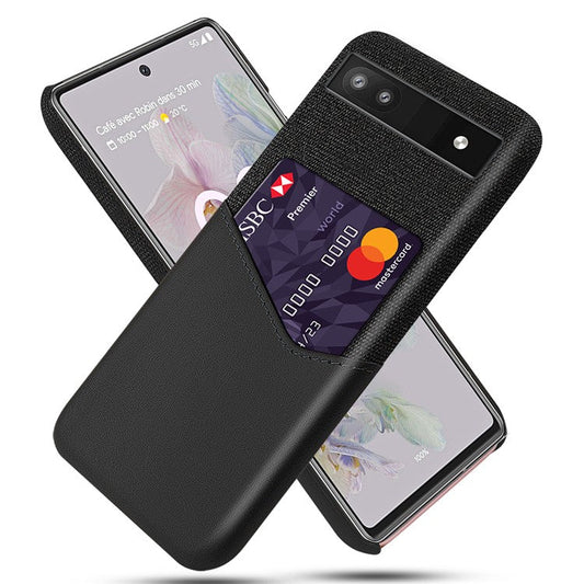 Card Holder Cloth + PU Leather + PC Mobile Phone Case Cover for Google Pixel 6a - Black