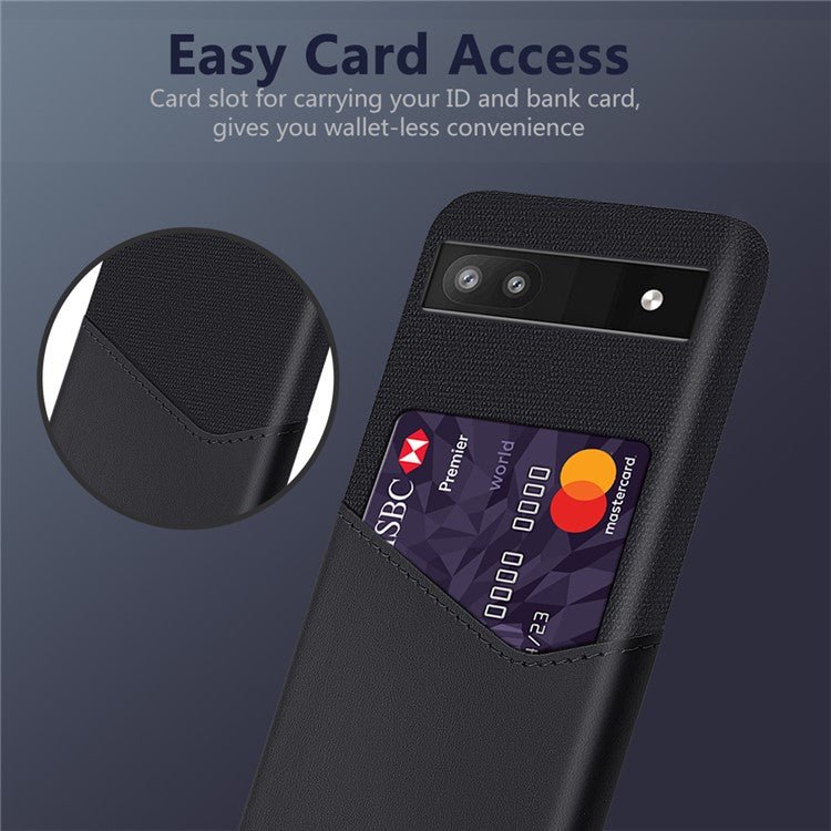 Card Holder Cloth + PU Leather + PC Mobile Phone Case Cover for Google Pixel 6a - Black
