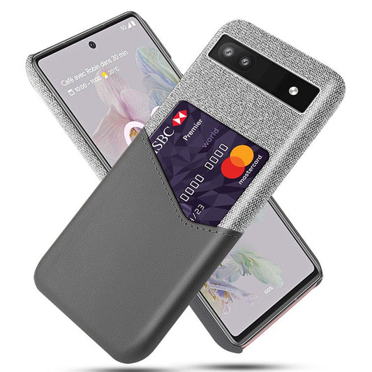Card Holder Cloth + PU Leather + PC Mobile Phone Case Cover for Google Pixel 6a - Grey