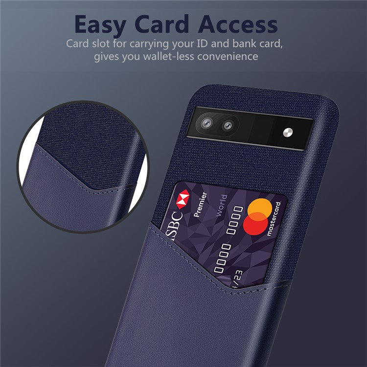 Card Holder Cloth + PU Leather + PC Mobile Phone Case Cover for Google Pixel 6a - Blue