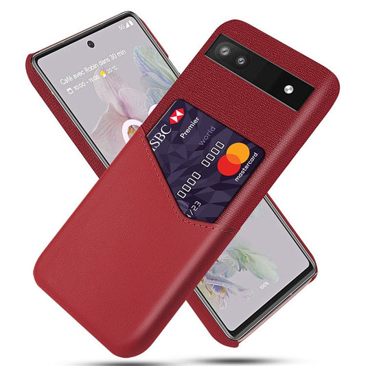 Card Holder Cloth + PU Leather + PC Mobile Phone Case Cover for Google Pixel 6a - Red