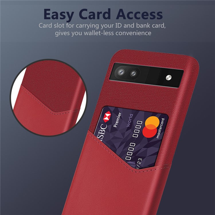 Card Holder Cloth + PU Leather + PC Mobile Phone Case Cover for Google Pixel 6a - Red
