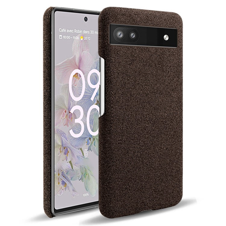 Cloth Texture Coating Shockproof Hard PC Phone Case Shell for Google Pixel 6a - Brown