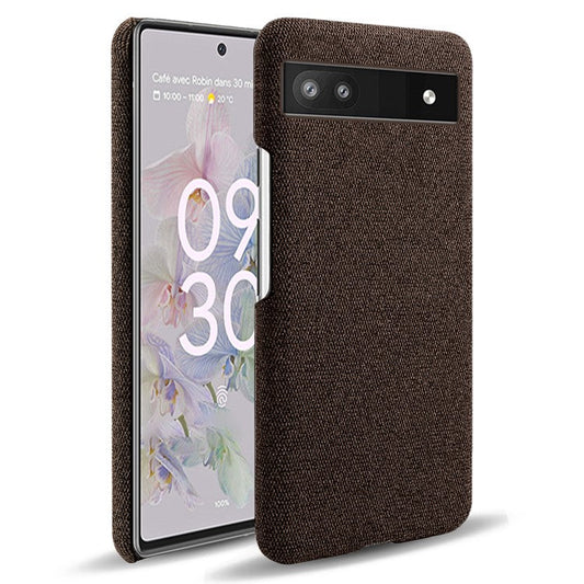 Cloth Texture Coating Shockproof Hard PC Phone Case Shell for Google Pixel 6a - Brown