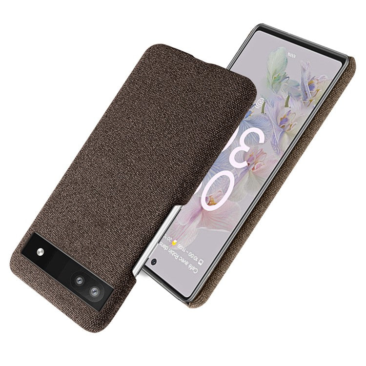 Cloth Texture Coating Shockproof Hard PC Phone Case Shell for Google Pixel 6a - Brown