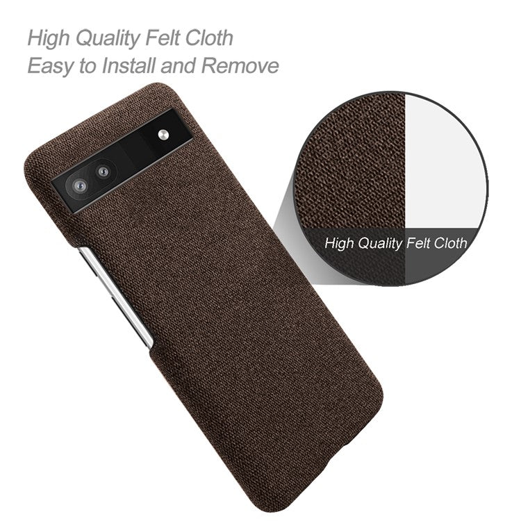 Cloth Texture Coating Shockproof Hard PC Phone Case Shell for Google Pixel 6a - Brown