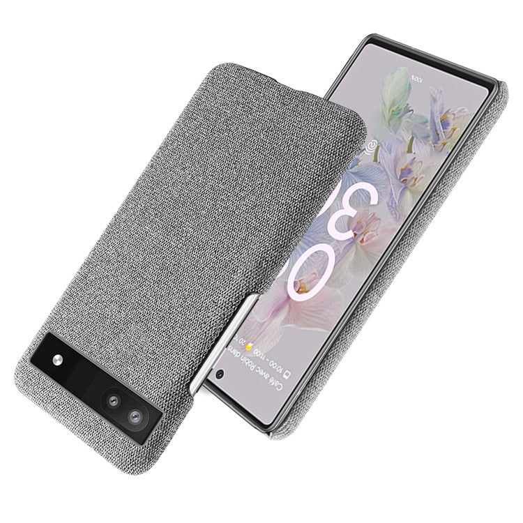 Cloth Texture Coating Shockproof Hard PC Phone Case Shell for Google Pixel 6a - Light Grey
