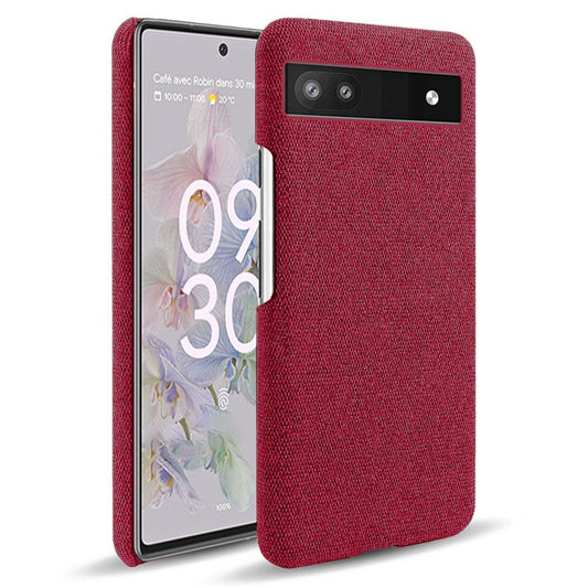 Cloth Texture Coating Shockproof Hard PC Phone Case Shell for Google Pixel 6a - Red