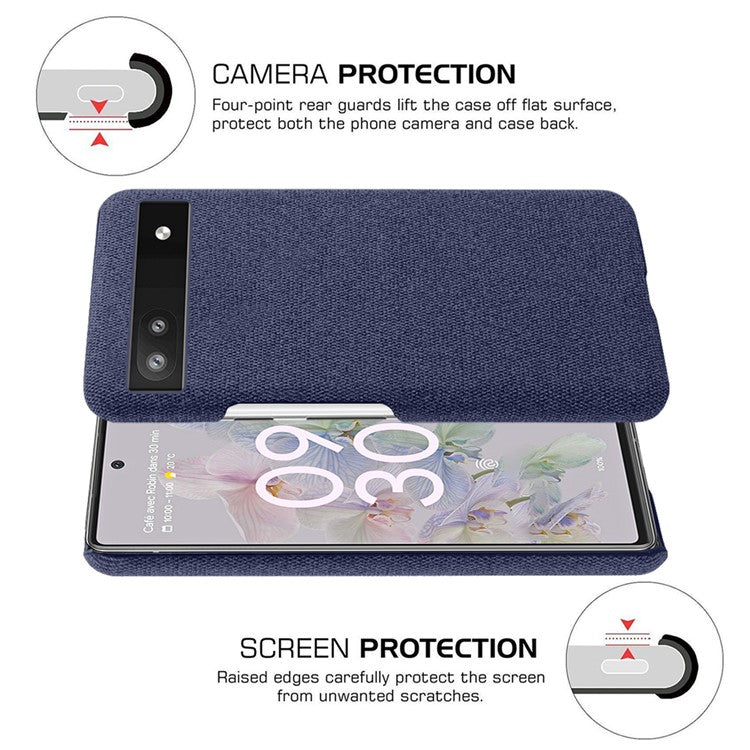 Cloth Texture Coating Shockproof Hard PC Phone Case Shell for Google Pixel 6a - Blue