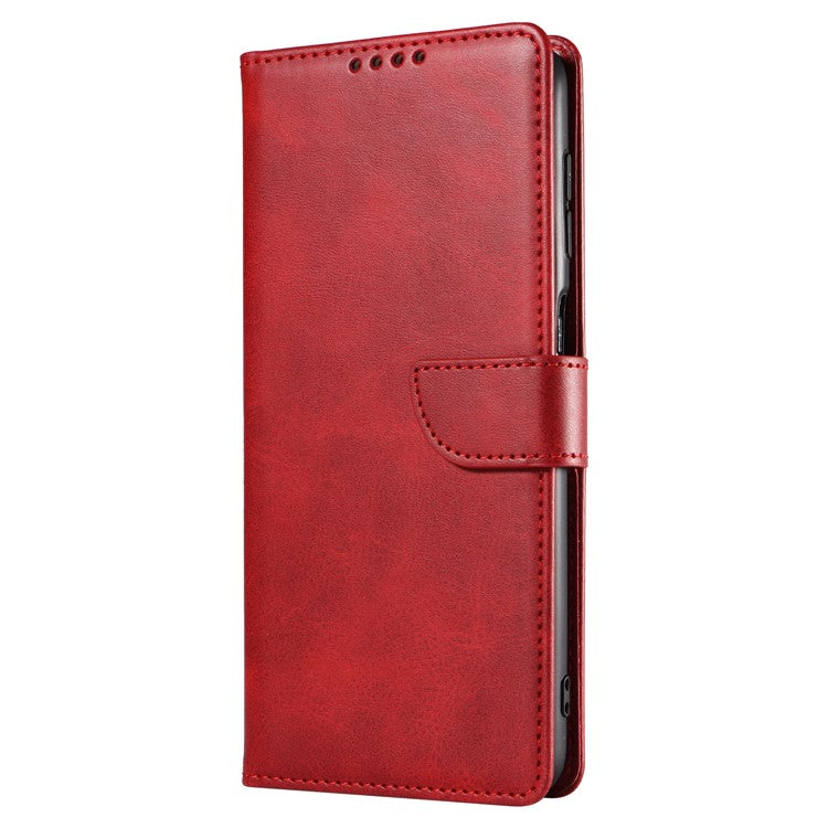 Folio Flip Magnetic Clasp Textured PU Leather + Soft TPU Phone Cover Case for Google Pixel 6 Pro - Red
