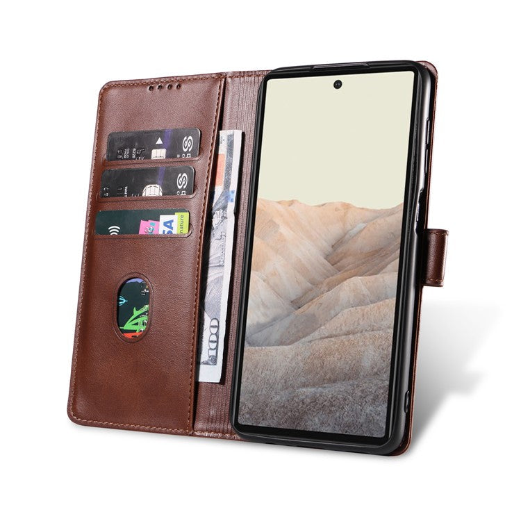 Folio Flip Magnetic Clasp Textured PU Leather + Soft TPU Phone Cover Case for Google Pixel 6 Pro - Brown