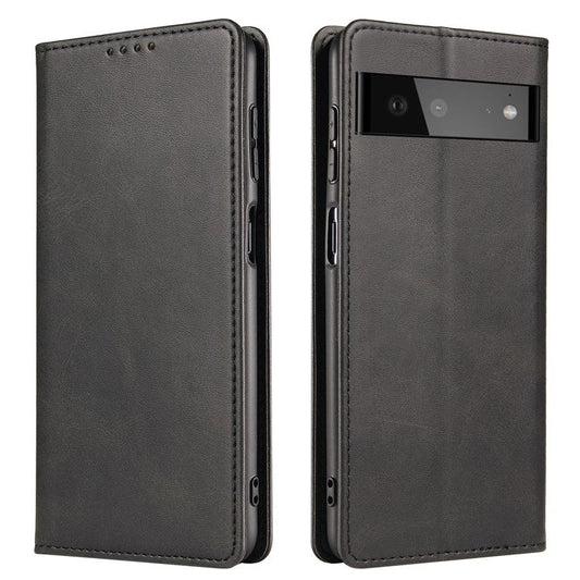 PU Leather Auto Magnetic Closed Case Stand Shockproof TPU Inner Wallet Flip Cover for Google Pixel 6 Pro - Black