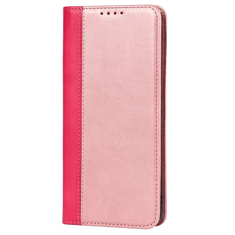 For Google Pixel 6 Auto-absorbed Bi-color Splicing Stylish Anti-scratch Leather Wallet Phone Case with Stand - Rose Gold/Rose