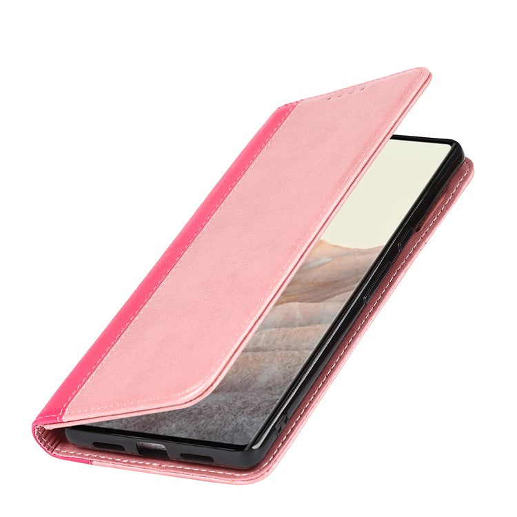 For Google Pixel 6 Auto-absorbed Bi-color Splicing Stylish Anti-scratch Leather Wallet Phone Case with Stand - Rose Gold/Rose