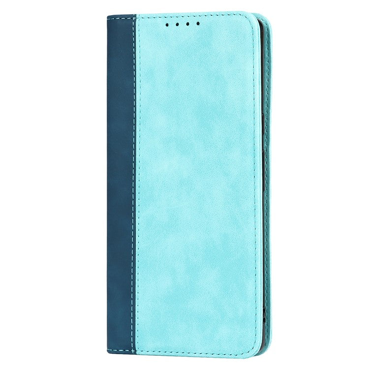 For Google Pixel 6 Auto-absorbed Bi-color Splicing Stylish Anti-scratch Leather Wallet Phone Case with Stand - Light Blue/Dark Blue