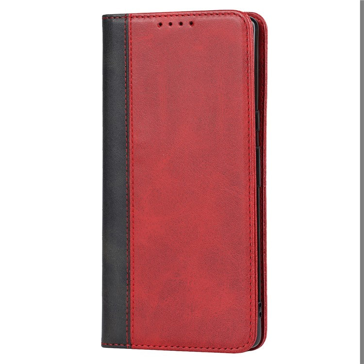 For Google Pixel 6 Auto-absorbed Bi-color Splicing Stylish Anti-scratch Leather Wallet Phone Case with Stand - Red/Black