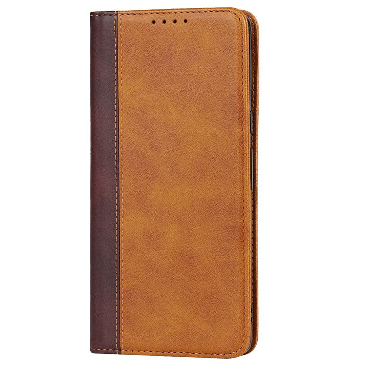 For Google Pixel 6 Auto-absorbed Bi-color Splicing Stylish Anti-scratch Leather Wallet Phone Case with Stand - Yellow/Brown