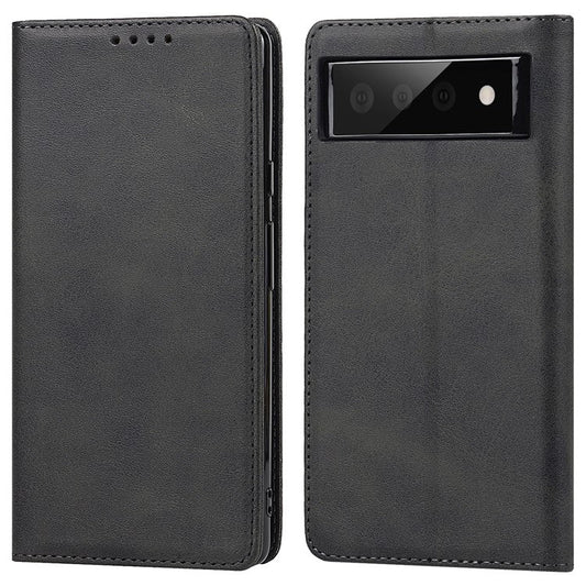 For Google Pixel 6 Wallet Stand Function Drop-proof Auto-absorbed TPU+PU Leather Phone Cover Case - Black