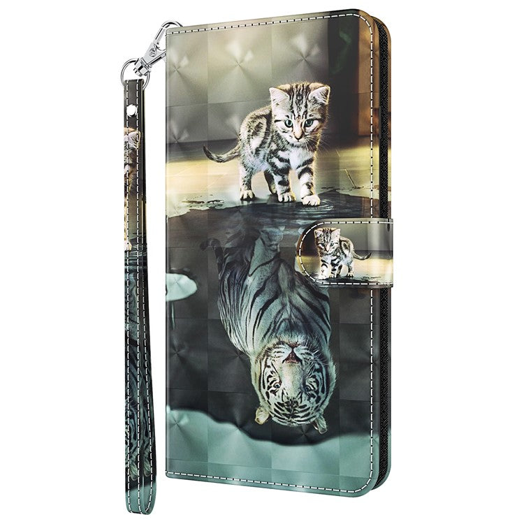 Foldable Stand 3D Pattern Printing PU Leather Wallet Phone Case Shell with Strap for Google Pixel 6a - Cat and Tiger