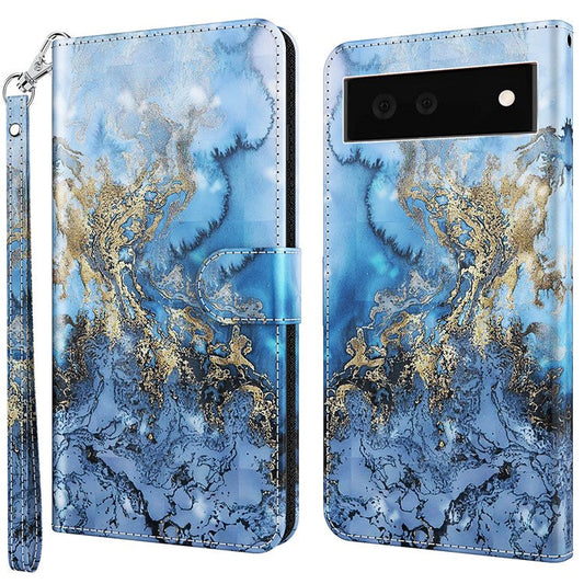 Foldable Stand 3D Pattern Printing PU Leather Wallet Phone Case Shell with Strap for Google Pixel 6a - Bauhinia Valley