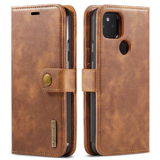 DG.MING Anti-scratch Mobile Phone Bag Split Leather Wallet Full Protection Cover Shell Detachable 2-in-1 TPU Inner Phone Case for Google Pixel 5a 5G - Brown