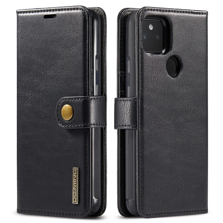 DG.MING Anti-scratch Mobile Phone Bag Split Leather Wallet Full Protection Cover Shell Detachable 2-in-1 TPU Inner Phone Case for Google Pixel 5a 5G - Black