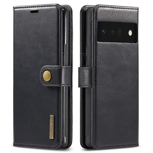 DG.MING Split Leather+TPU Inner Phone Case Wallet Magnetic Detachable 2-in-1 Phone Covering for Google Pixel 6 Pro - Black