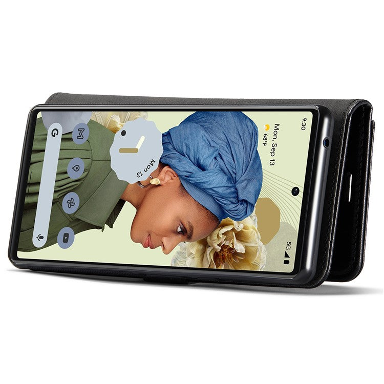 DG.MING Split Leather+TPU Inner Phone Case Wallet Magnetic Detachable 2-in-1 Phone Covering for Google Pixel 6 Pro - Black