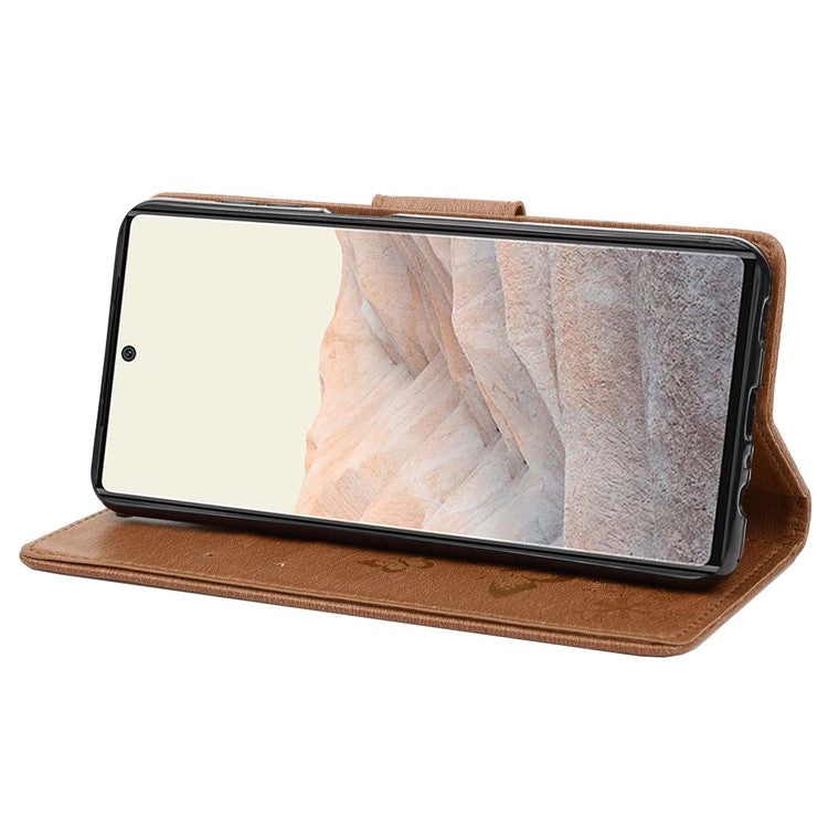 Anti-fingerprint Imprint Big Butterflies Leather Mobile Phone Case Stand Wallet Stand Covering for Google Pixel 6a - Brown