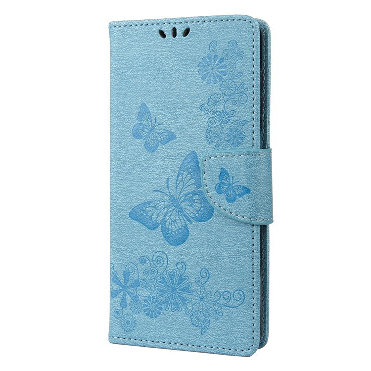 Anti-fingerprint Imprint Big Butterflies Leather Mobile Phone Case Stand Wallet Stand Covering for Google Pixel 6a - Blue