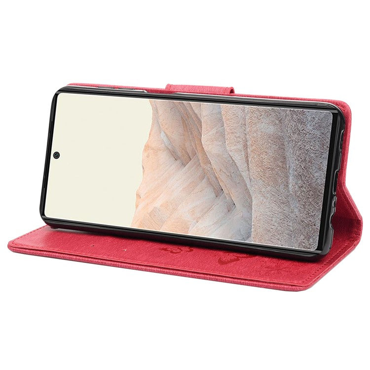 Anti-fingerprint Imprint Big Butterflies Leather Mobile Phone Case Stand Wallet Stand Covering for Google Pixel 6a - Red