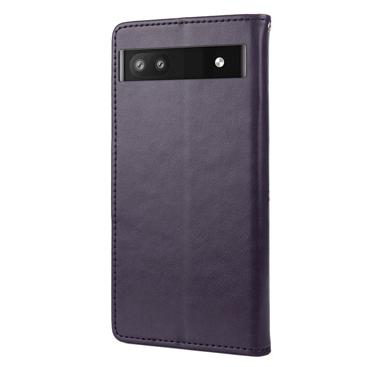 Stylish Imprint Butterflies Leather Phone Case Practical Wallet Stand Covering for Google Pixel 6a - Purple