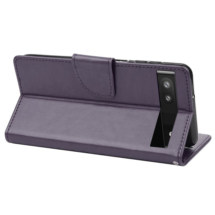 Stylish Imprint Butterflies Leather Phone Case Practical Wallet Stand Covering for Google Pixel 6a - Purple