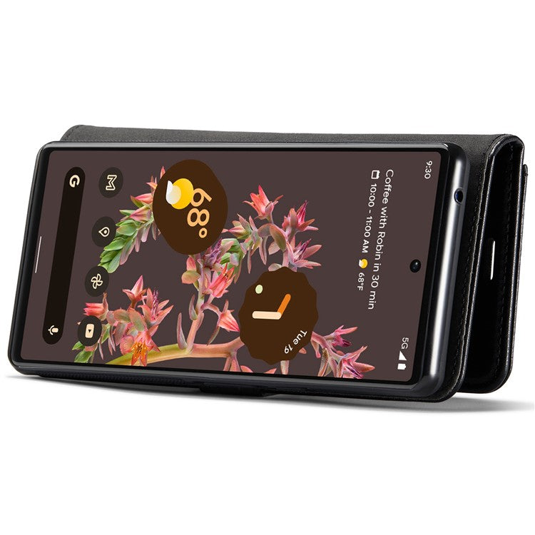 DG.MING Split Leather Cover Wallet Stand Design Detachable Magnetic Absorption Phone Case for Google Pixel 6 - Black
