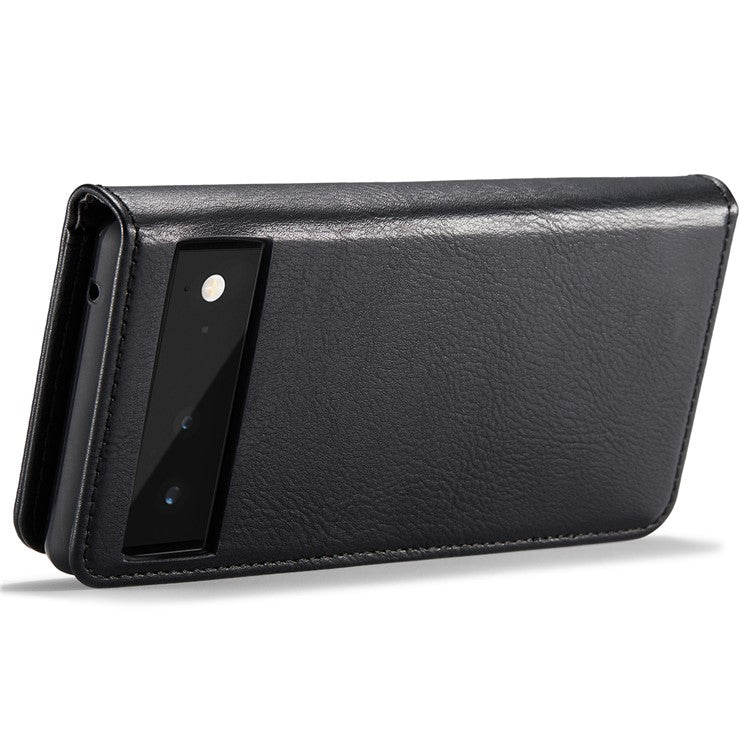 DG.MING Split Leather Cover Wallet Stand Design Detachable Magnetic Absorption Phone Case for Google Pixel 6 - Black