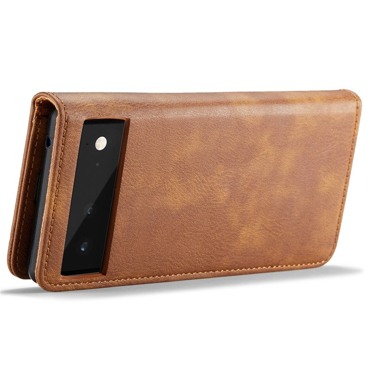 DG.MING Split Leather Cover Wallet Stand Design Detachable Magnetic Absorption Phone Case for Google Pixel 6 - Brown