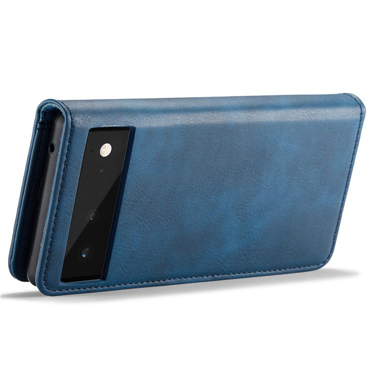 DG.MING Split Leather Cover Wallet Stand Design Detachable Magnetic Absorption Phone Case for Google Pixel 6 - Blue