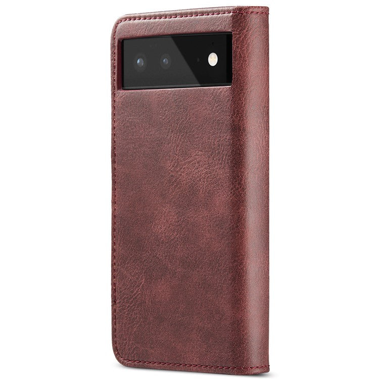 DG.MING Split Leather Cover Wallet Stand Design Detachable Magnetic Absorption Phone Case for Google Pixel 6 - Red