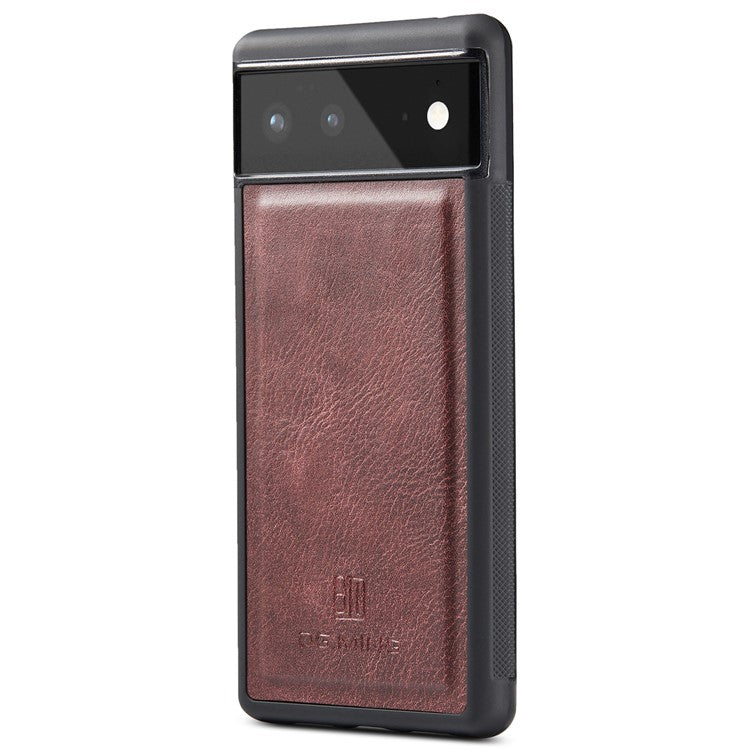 DG.MING Split Leather Cover Wallet Stand Design Detachable Magnetic Absorption Phone Case for Google Pixel 6 - Red