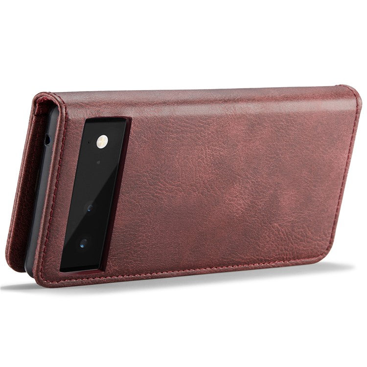 DG.MING Split Leather Cover Wallet Stand Design Detachable Magnetic Absorption Phone Case for Google Pixel 6 - Red