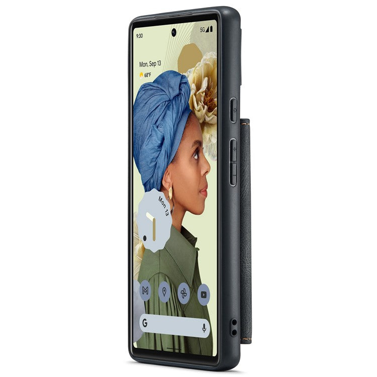 JEEHOOD Kickstand Function Detachable 2-in-1 Phone Case Drop-proof Wallet Magnetic Design Leather Coated TPU Cover for Google Pixel 6 - Black